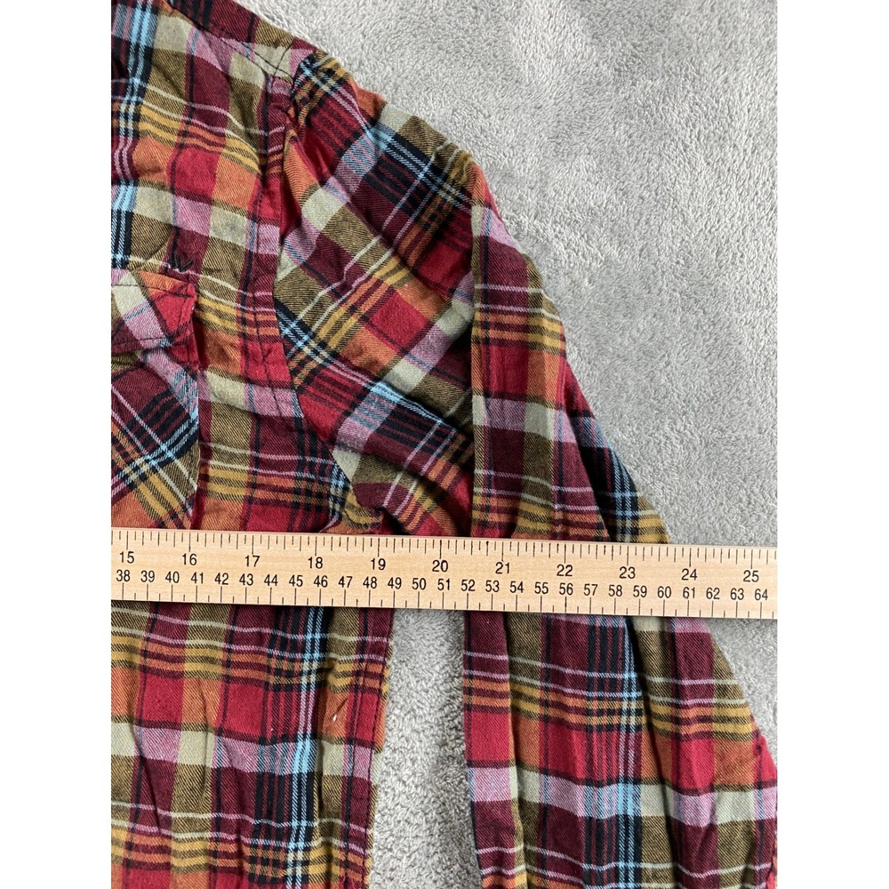 Shawn White Mens‎ XL Hooded Flannel Shirt Red Plaid Snap Button Long Slv Skater - Picture 7 of 10